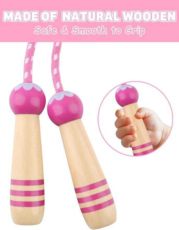 Jump Rope for Kids, Lorvain Adjustable Skipping Rope | Kids Jump Ropes with Wooden Handle for Girls Boys, Weighted Jumping Ropes for Fitness Workout Exercise Outdoor Fun Activity