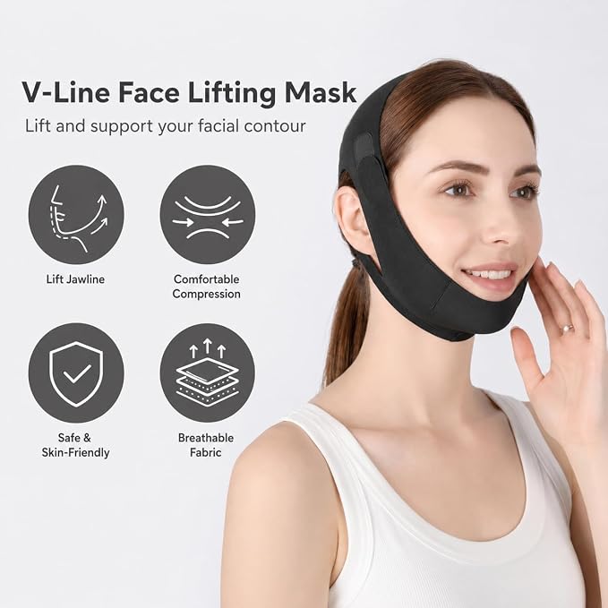 Jaw Strap,Jawline Shaper,Adjustable Chin Strap,Chin Strap for Sleeping,Jaw Strap,Jawline Shaper,Black