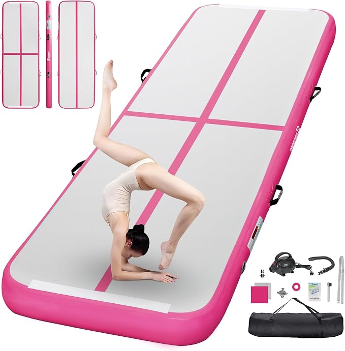 FBSPORT Inflatable Air Gymnastics Mat Training Mats 4/8 inches Thickness Gymnastics Tracks for Home Use/Training/Cheerleading/Yoga/Water with Pump