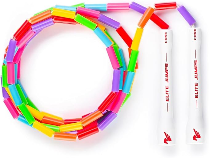 Elite Jumps Beaded Kids Jump Rope, Adjustable | Shatterproof segmented beads. Tangle-free and lightweight. Fun fitness and outdoor play for kids.