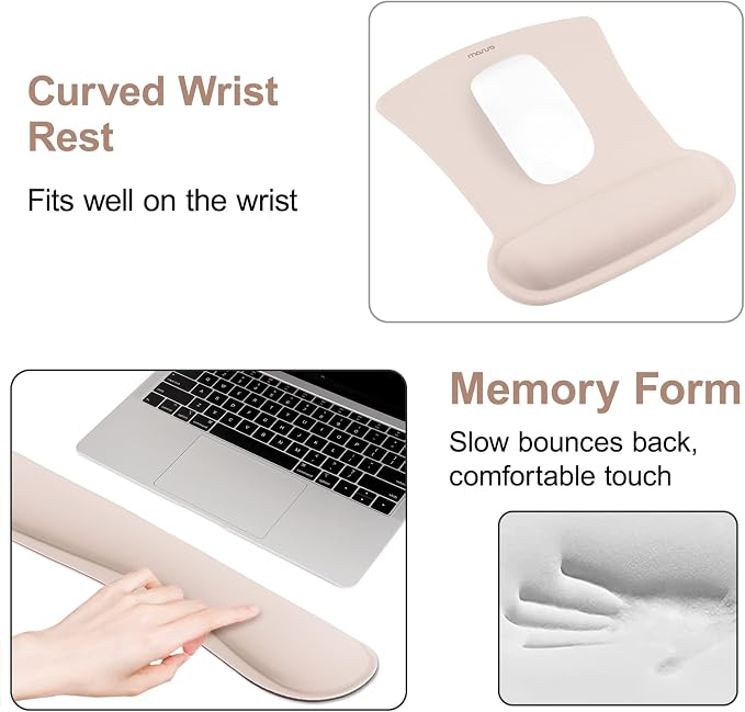 MOSISO Wrist Rest Support for Mouse Pad & Keyboard Set, Ergonomic Mousepad Non-Slip Base Home/Office Pain Relief & Easy Typing Cushion with Neoprene Cloth & Raised Memory Foam, Apricot