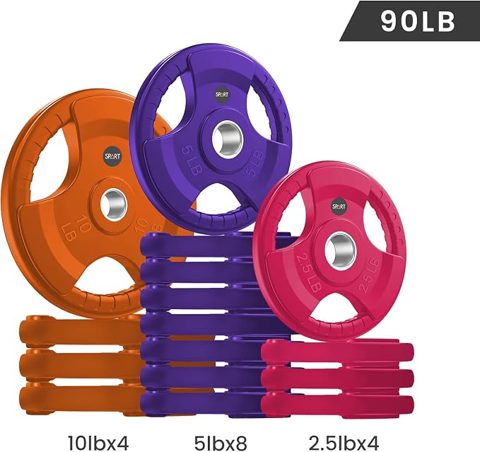 SPART 2-Inch Color Rubber Coated Olympic Grip Plate in Pairs or Single for Strength Training, Weightlifting and Bodybuilding, Solid Cast Iron Weight Plates for Barbell, 2.5LB/5LB/10LB/25LB/35LB/45LB, Two Years Warranty