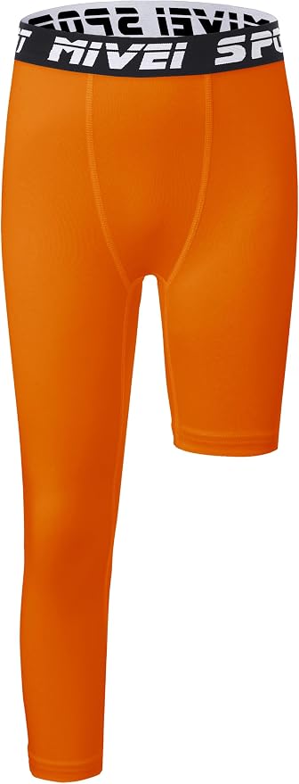 MIVEI One Leg Compression Tights Youth Boys Basketball Leg Sleeve | Kids Compression Pants Girls' Single Leg Tights 3/4 Leggings for Baseball Softball Soccer Running Football, Sports Base Layer