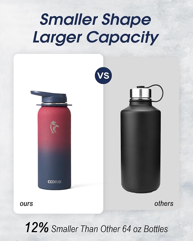 Coolflask 40 oz Water Bottle Insulated Stainless Steel with Strap | Metal Water Flask with Straw & Spout Lids, Triple-Wall, Cold 48+h, Dishwasher Safe, Leakproof, BPA-Free, for Gym & Hiking