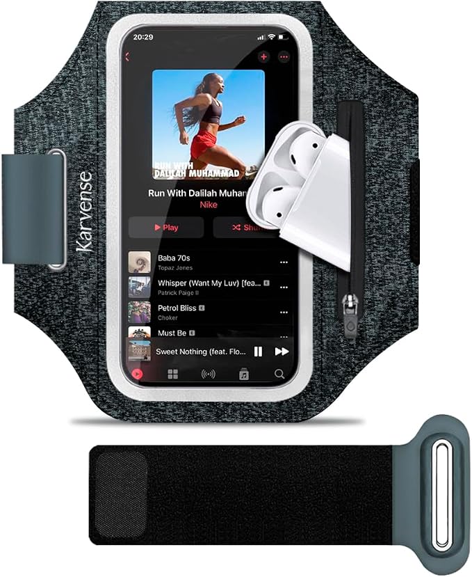 Arm Band for Phone for Running, Phone Holder for Running for iPhone & Samsung Galaxy, Cell Phone Armband Holder for Walking, Gym, Workout, w/Adjustable Strap&Zipper Pocket (Black Heather-S)