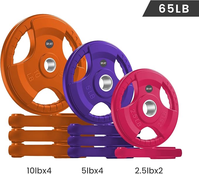SPART 2-Inch Color Rubber Coated Olympic Grip Plate in Pairs or Single for Strength Training, Weightlifting and Bodybuilding, Solid Cast Iron Weight Plates for Barbell, 2.5LB/5LB/10LB/25LB/35LB/45LB, Two Years Warranty