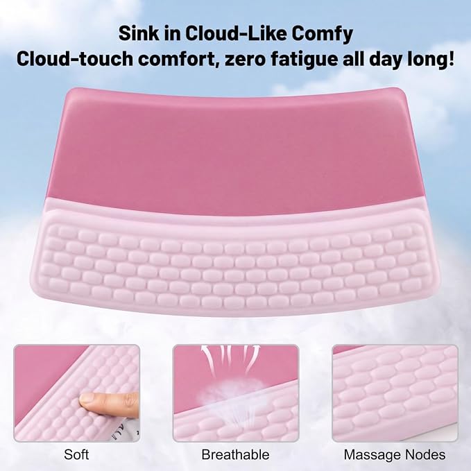 Keyboard Stand with Wrist Rest，Ergonomic Keyboard Riser Holder Lifter Tray | Pink+Deep Pink，Computer Wrist Support Pad，Ergonomic Keyboard stand for desk，Soft Memory Foam Desk Cushion，Non-Slip