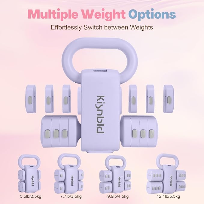 kisnbld Adjustable Dumbbell Set, 2-in-1 Dumbbells & Kettlebell,Hand Weights | 2.2-5.5lb Each Free Weights for Women Beginners with Fast Adjustment,Weights Set for Home Gym & Outdoor Exercise Training