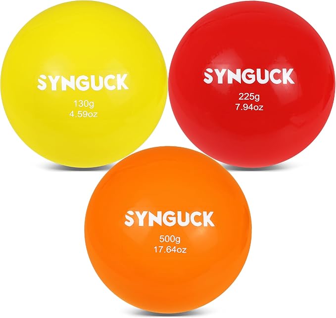 SYNGUCK 3 Pack Plyometric Weighted Balls for Baseball & Softball | 4.6/7.9/17.6 oz, Improve Power, Pitching, Hitting, Perfect for Yoga, Fitness, Plyometrics, All Skill Levels