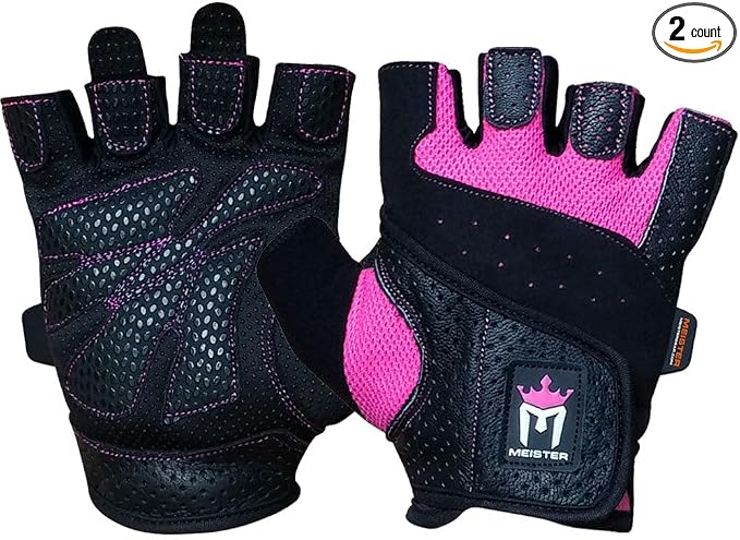 Meister Women's Fit Grip Weight Lifting Gloves w/Washable Amara Leather | Breathable no-slip palm padding for strength training, dumbbells, barbells, kettlebells and cross-training