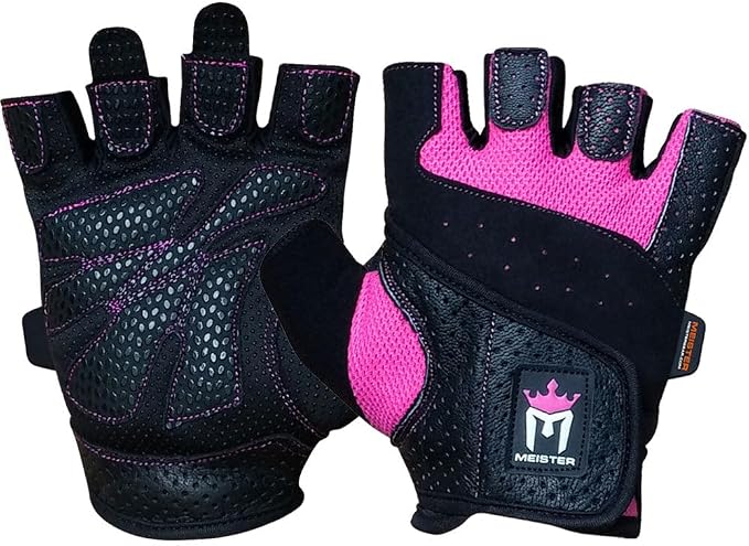 Meister Women's Fit Grip Weight Lifting Gloves w/Washable Amara Leather | Breathable no-slip palm padding for strength training, dumbbells, barbells, kettlebells and cross-training