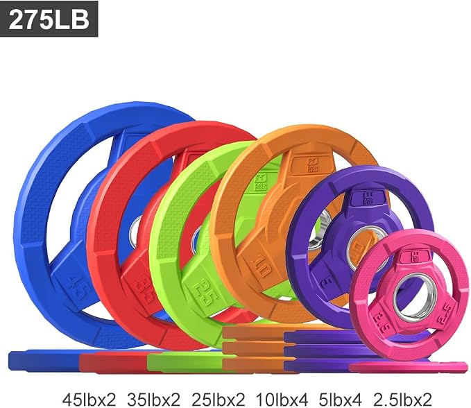 Color Coded 2-Inch Rubber Coated Olympic Grip Plate for Barbell,Solid Cast Iron Weight Plates for Strength Training, Weightlifting, Home Gym, 2.5/5/10/15/25/35/45 LB, Single and Pair