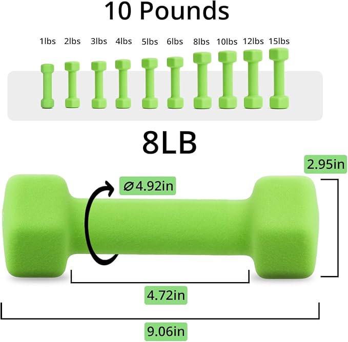 Portzon 8 Colors Options Compatible with Set of 2 Rubber Dumbbell Weight, 5-50 LB, Anti-Slip, Anti-roll, Hex Shape