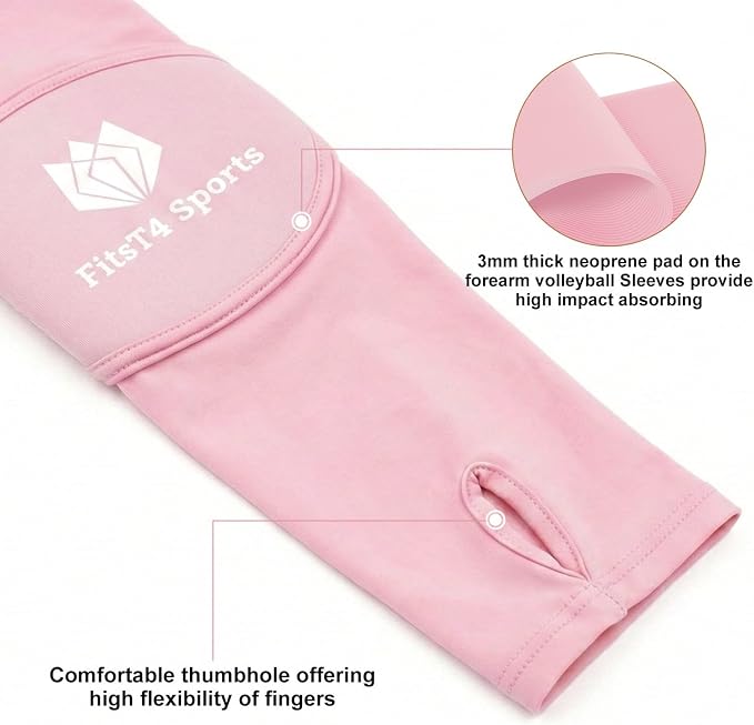 FitsT4 Sports Volleyball Arm Sleeves for Girls Passing Forearm Sleeves with Protection Pads and Thumbhole for Youth