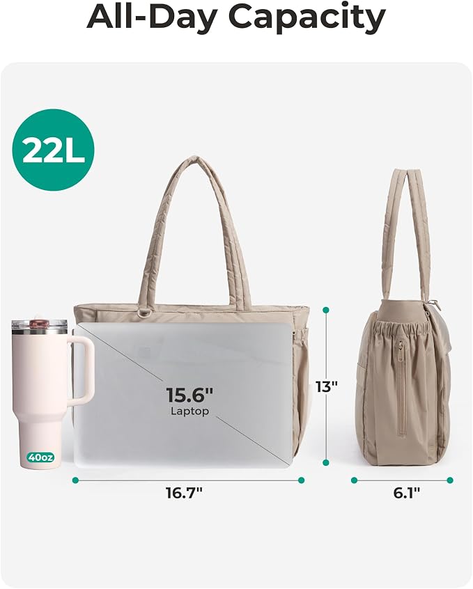 BAGSMART Yoga Pilates Tote Bag for Women with Knotted Handle, Gym Bag | 23L lightweight & waterproof shoulder sling bag, gym bag with yoga mat holder, for 15.6'' Laptop, ideal for work travel
