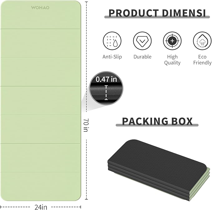 7-Fold Yoga Mat 70"x24" - 1/2 Inch Thick | Folding Exercise Mat, Compact Non-Slip TPE Mat, For Travel, Storage, Yoga & Home Gym, Lightweight & Portable