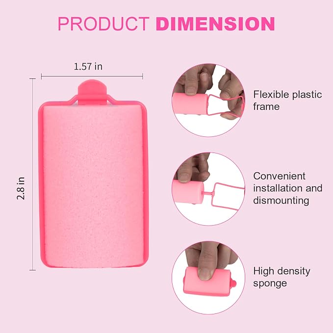 24-Pack Soft Foam Hair Rollers for Overnight Styling - Flexible Sponge Curlers for Frizz-Free, Damage-Free Curls (Pink, 1.57 Inch)