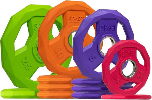 SPART Color Coded Weight Plate 2-Inch Rubber Coated Olympic Grip Plate for Barbell, Solid Cast Iron Weight Plates for Strength Training, Weightlifting, Crossfit, Home Gym, 2.5LB/5LB/10LB/25LB/35LB/45LB, Pair