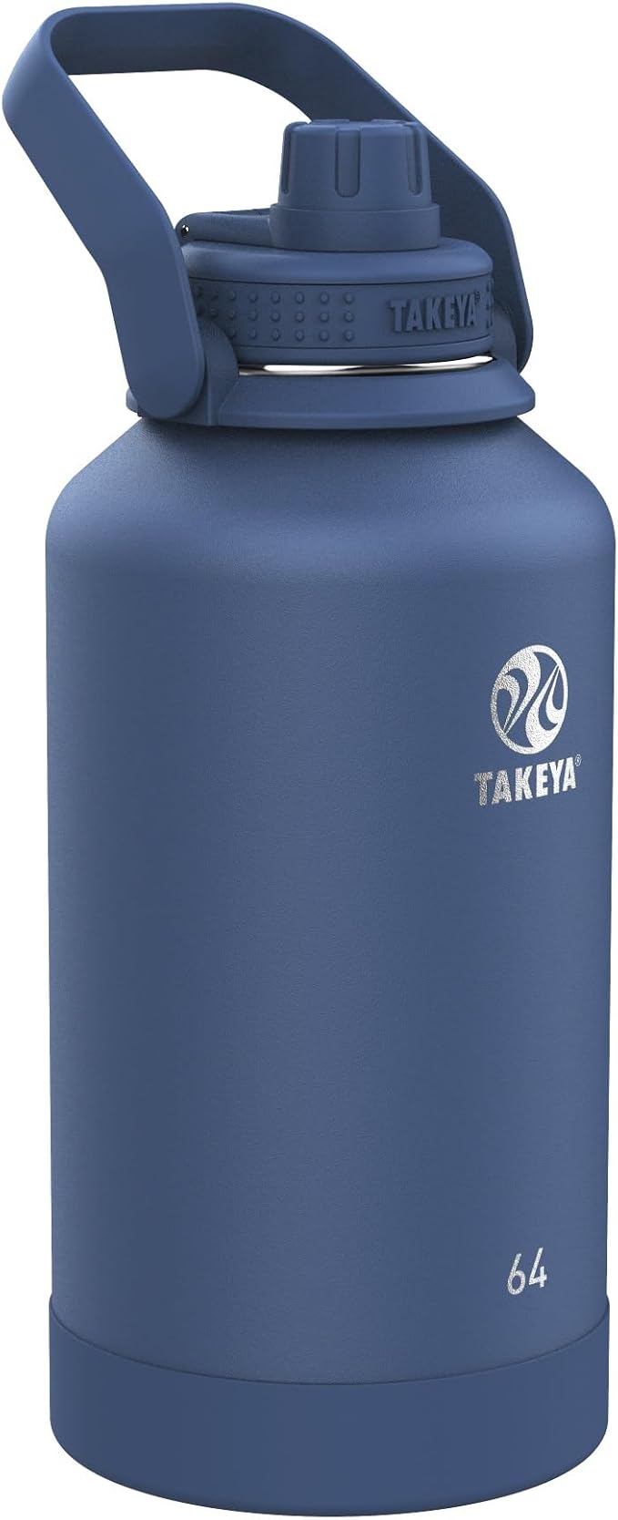 Takeya Actives Stainless Steel Water Bottle, Insulated Spout Lid, Keeps Drinks Cold 24 Hrs, Leakproof, Durable, Dishwasher Safe, Ideal for Gym, Travel, Fits Most Cup Holders, 64 oz/Midnight Blue