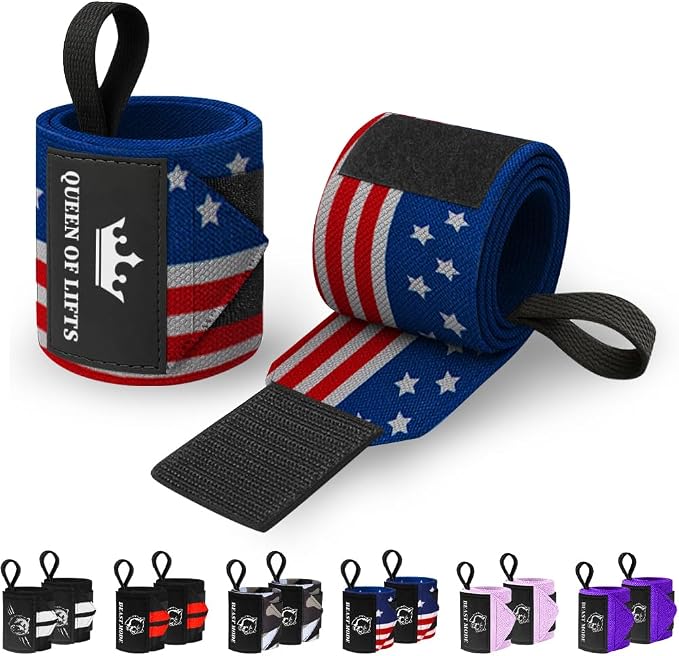 TECEUM Elastic Cotton Weightlifting Wrist Wraps with Thumb Loops, 1 Pair