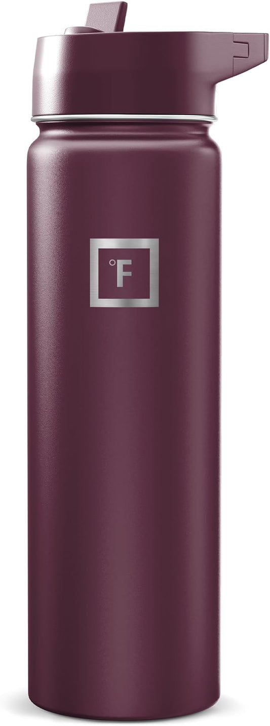 IRON °FLASK 24 oz Wide Mouth Water Bottle with Straw | Insulated Stainless Steel Sports Water Bottle with Leakproof Straw Lid - BPA Free, Cold 24 Hrs, Sweat Free (Burgundy)