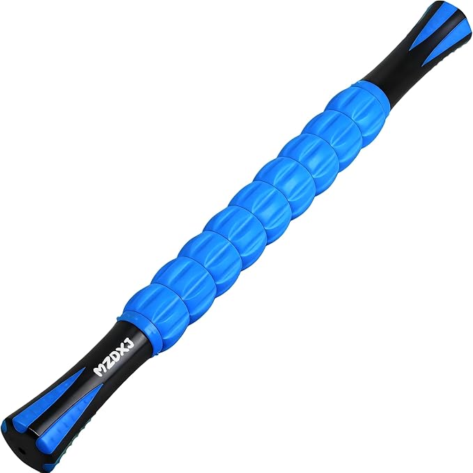 Muscle Roller & Massage Roller Stick for Athletes - Lymphatic Drainage Support, Relieves Muscle Soreness, Cramping & Tightness - Targets Legs, Arms, Back & Calves （Blue Wheel）