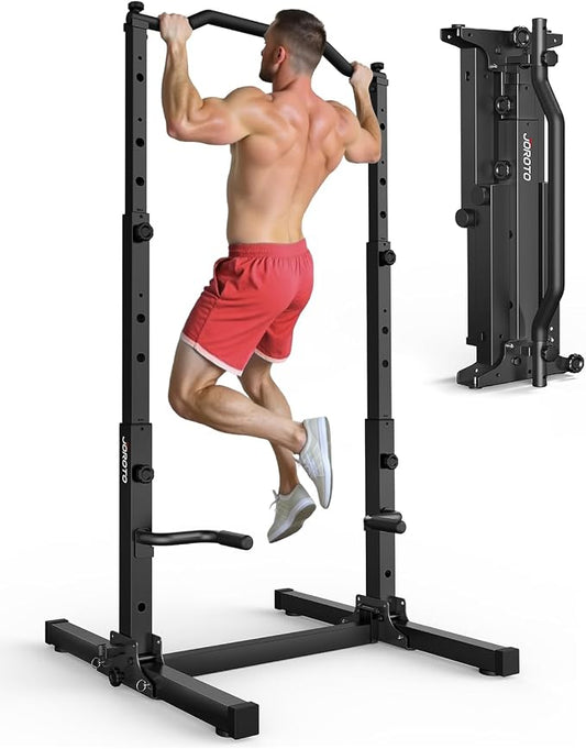 JOROTO Foldable Pull Up Dip Station, Pull Up Bar Free Standing for Home Gym, 450LBS Stable Power Tower, Adjustable Height Multifunction Pull Up Stand, Strength Training Equipment for Men Women