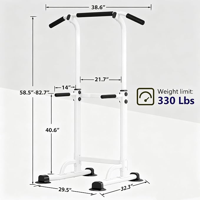 Adjustable Power Tower Pull Up Bar Dip Station, Free Standing Pull Up Rack Dip Station for Home Gym, 400LBS Capacity Height Heavy Duty Multi-Function Home Strength Training Fitness Workout Equipment