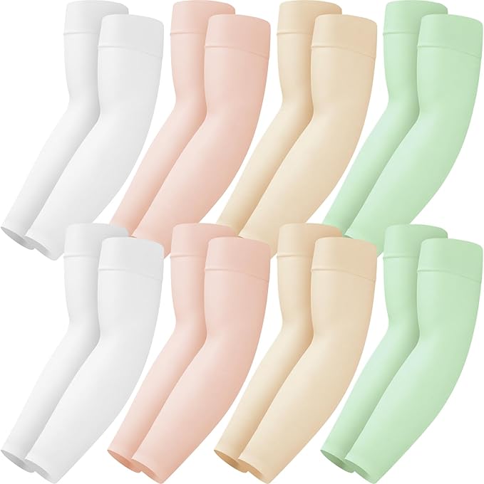 Mochabao 8 Pairs Soft Arm Sleeves, UV Sun Protection Cooling Compression Arm Covers for Outdoor Work, Sports, Men & Women