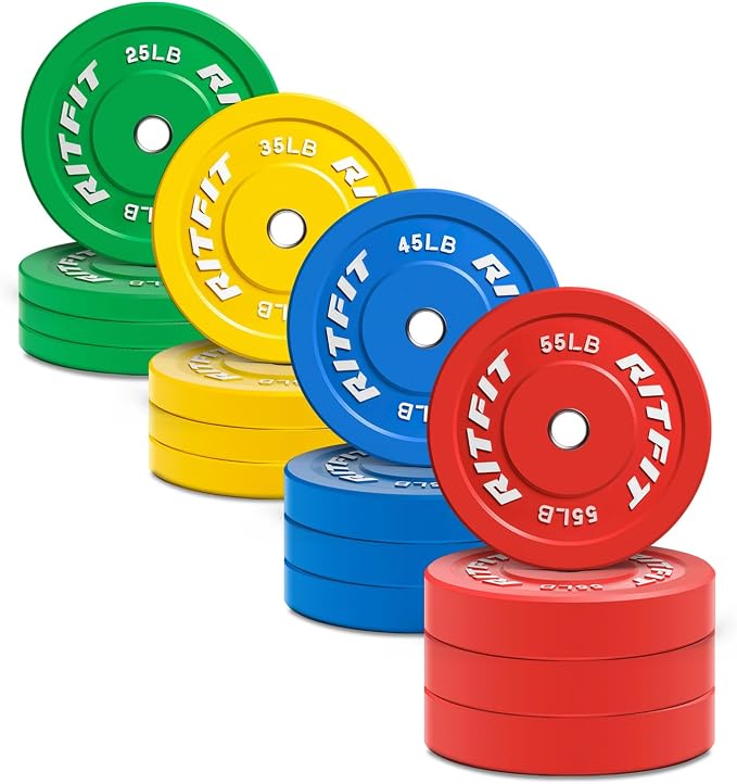 RitFit Color Coded Bumper Plate, Olympic Bumper Plate for Barbell, 2-Inch Bumper Weight Plates With Steel Insert, rubber weight plates for Strength Training in Home Gym