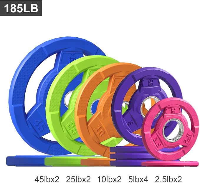 Color Coded 2-Inch Rubber Coated Olympic Grip Plate for Barbell,Solid Cast Iron Weight Plates for Strength Training, Weightlifting, Home Gym, 2.5/5/10/15/25/35/45 LB, Single and Pair