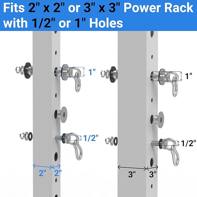 Heavy-Duty Power Rack Attachments, Quick-Install Home Gym Accessories for 2x2, 2x3 & 3x3 Power Racks, Fits 1/2" & 1" Holes