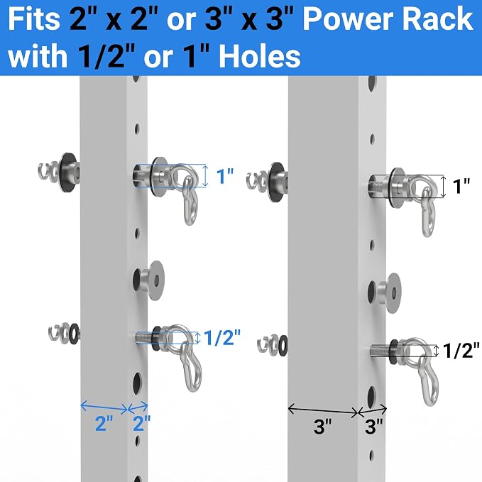 Heavy-Duty Power Rack Attachments, Quick-Install Home Gym Accessories for 2x2, 2x3 & 3x3 Power Racks, Fits 1/2" & 1" Holes