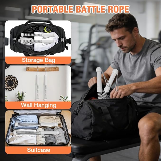 2PCS Ropeless Battle Ropes, Weighted Cordless Battle Ropes for Home Gym, Portable Silent Workout Rope Fitness Equipment for Full Body Toning, Low-Impact Workout, Strength & HIIT, Gray