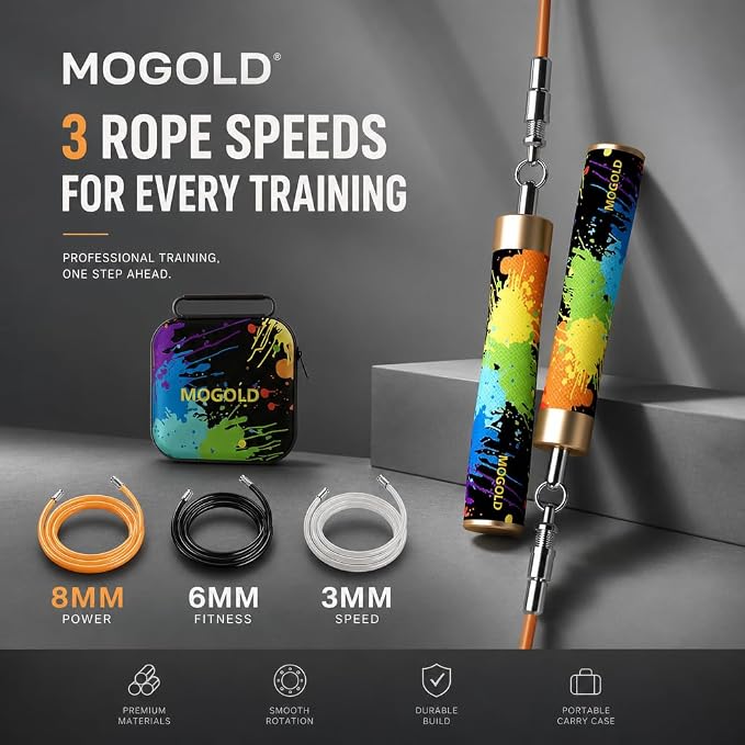 Weighted Jump Rope for Men Women -Interchangeable 1/5lb 1/4lb 1/2lb Heavy jump ropes - 360 Degree Spin - Length Adjustable,Ergonomics Leather Grip Skipping Rope for Fitness Weight Loss & More