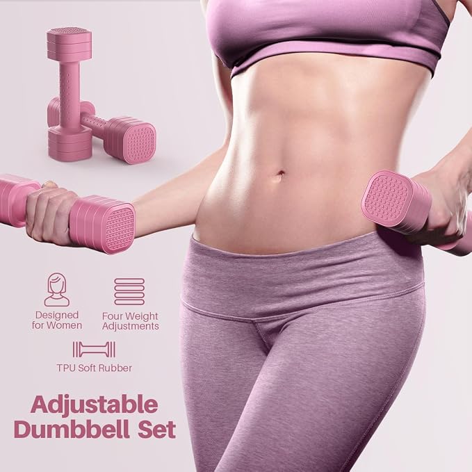Zempox Hand Weights for Women at Home 2-5 lb Light Adjustable Dumbbells Set | Adjustable 2-5 lb(A Pair 4lb 6lb 8lb 10lb), 4-in-1 Design, TPU Soft Grip, Quick Weight Change, Compact for Home, Gym, Office
