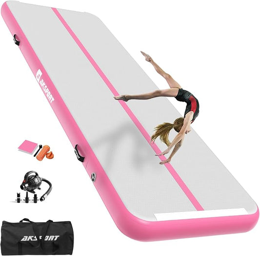 AKSPORT Gymnastics Air Mat Tumble Track Tumbling Mat Inflatable Floor Mats with Air Pump for Home Use/Tumble/Gym/Training/Cheerleading/Parkour/Beach/Park/Water