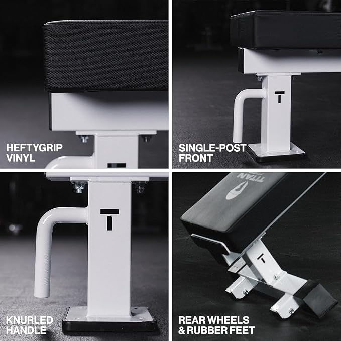 Titan Fitness TITAN Series Single Post Flat Bench, Rated 1,200 LB, 4" Thick HeftyGrip Vinyl Pad, Dedicated Home Gym Competition Weightlifting & Strength Training Utility Bench