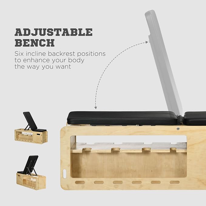Soozier Adjustable Weight Bench Workout Bench Storage Rack Resistance Rope | Incline Bench, Weight Lifting Equipment, Home Gym, Arms & Chest Strength Training
