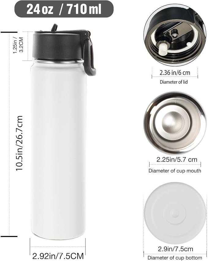 Volhoply 24oz Insulated Water Bottle With Straw Bulk 8 Pack,Metal Wide Mouth Water Bottles With Handle Keep Cold,Reusable Double Wall Cups,Powder Coated Sport Bottle For Holder(Eight Color,8 count)
