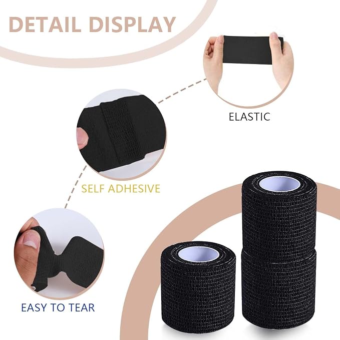 KISEER 15 Pack 2 Inch x 5 Yards Black Self Adhesive Bandage Breathable Cohesive Bandage Wrap Rolls Elastic Self-Adherent Tape for Stretch Athletic, Sports, Wrist, Ankle