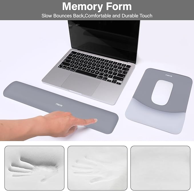 MOSISO Wrist Rest Support Mouse Pad & Keyboard Set, Gray | Rectangular Ergonomic Mousepad, Non-Slip Base, Home/Office Pain Relief & Easy Typing, Neoprene Cloth & Raised Silicone Lining
