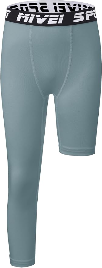 MIVEI One Leg Compression Tights Youth Boys Basketball Leg Sleeve | Kids Compression Pants Girls' Single Leg Tights 3/4 Leggings for Baseball Softball Soccer Running Football, Sports Base Layer