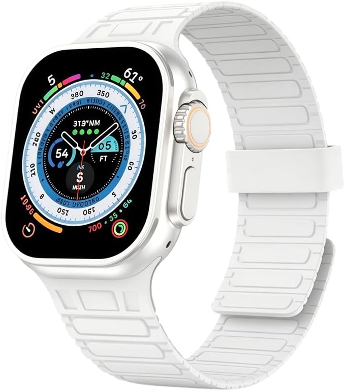 Magnetic Band Compatible with Apple Watch Ultra 3/2/1 Band for Men 49mm 46mm 45mm 44mm 42mm, Silicone Sport Waterproof Loop Strap Magnet Link for iWatch Series SE 11 10 9 8 7 6 5 4 3 2 1(White)