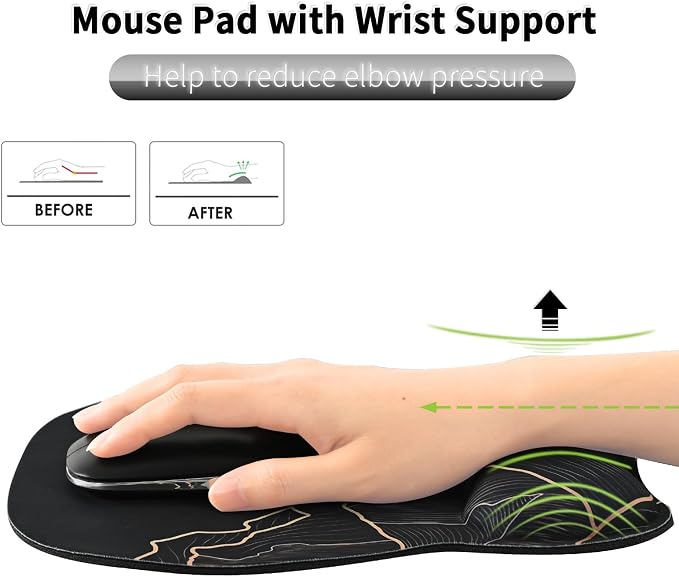 EooCoo Ergonomic Mouse Pad with Wrist Rest, Memory Foam Support Mousepad | Non-Slip Base for Computer, Cafe, Home & Office, 9.64 x 8.26 in Office Desk Accessories, Carpal Tunnel Relief