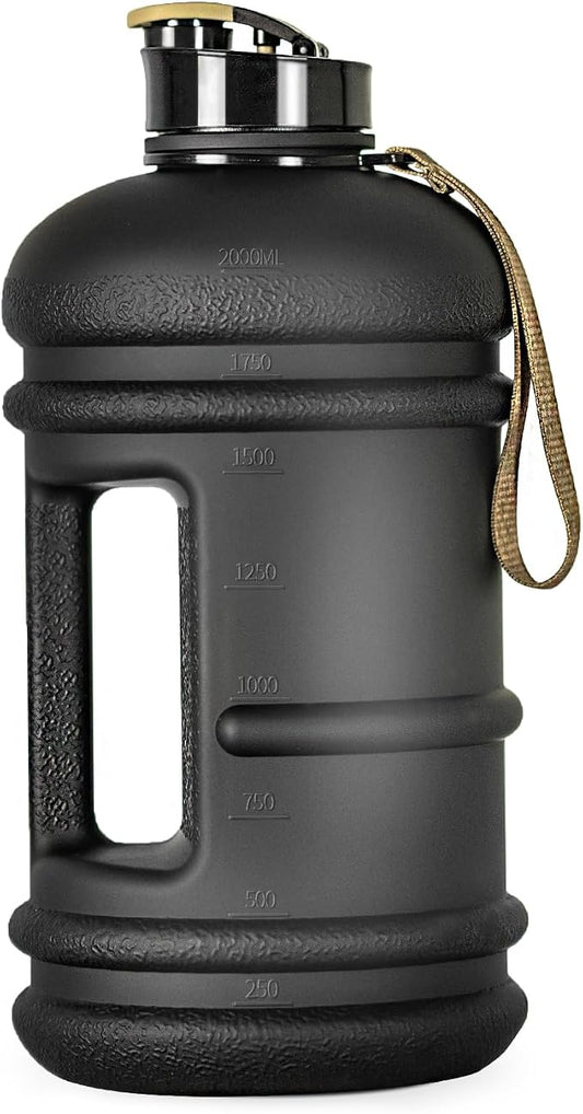 TOOFEEL 2 Liter Water Bottles - Half Gallon Water Bottle BPA Free - Ideal for Gym, Big Water Jug, Reusable Sports Bottle with Measurements Marked Drink Container (2.2L 74oz Matte Black Water Jugs) | Half Gallon