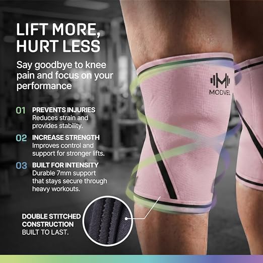Modvel 7mm Neoprene Knee Sleeves for Men & Women Weightlifting & Powerlifting – Compression Knee Sleeve Support for Squats, Gym, Training – USPA, IPL Approved – XX-Large Peach (Pair)