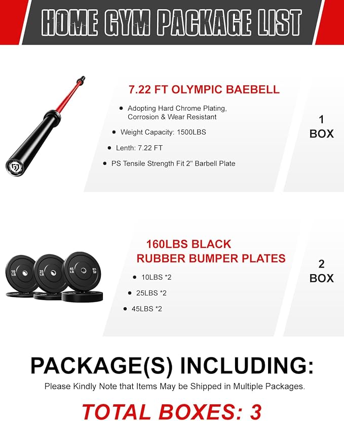 PB01 7FT Olympic Barbell, Weight Bar with Knurled Grip for Squats, Deadlifts, Weightlifting, Strength Training, Bench Press, Fits 2-inch Standard Weight Plates, 1500LB Capacity