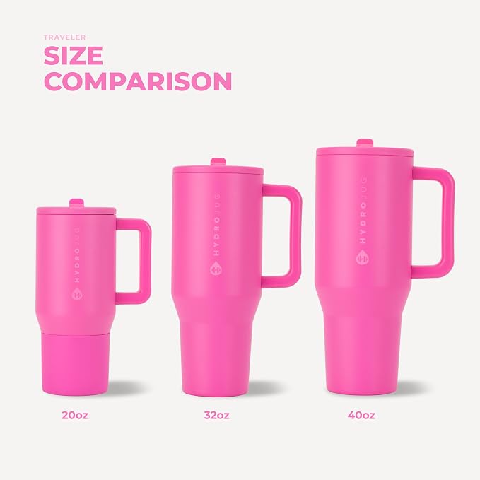 HydroJug Traveler 32oz, Insulated Tumbler with Handle & Straw, Razzle
