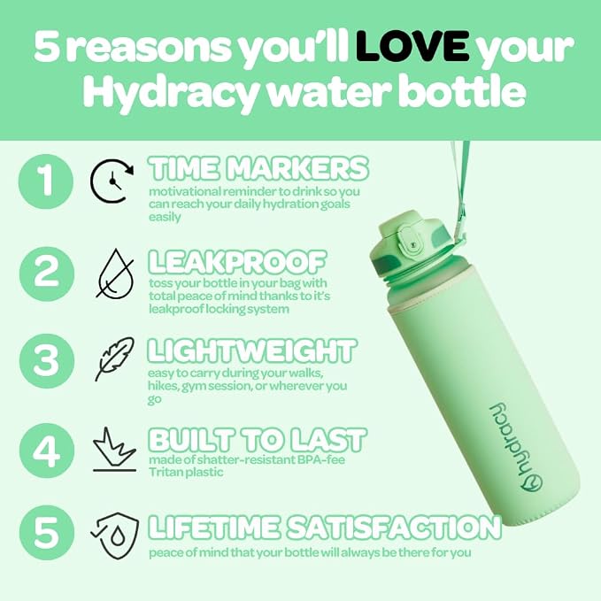 Hydracy Motivational Water Bottle with Time Marker & Fruit Infuser 32 oz | BPA-Free Tritan, Leakproof Flip-Top Lid,No-Sweat Sleeve,Carry Strap,Daily Intake Tracking for Gym,Sports,Outdoors